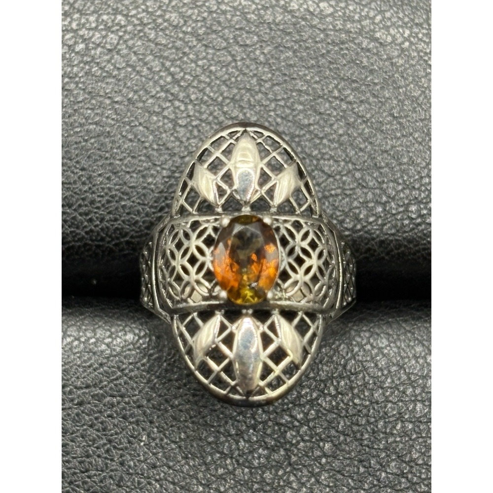 New Condition Sterling Silver Genuine Golden Tourmaline Size 7 Filigree G14